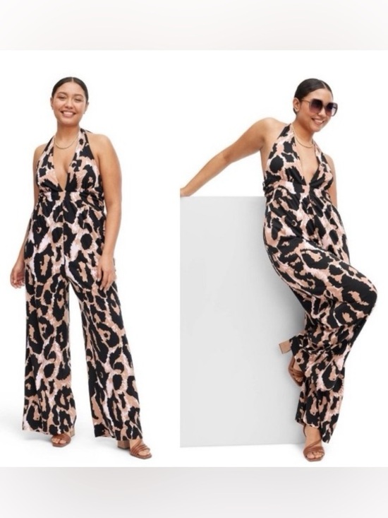 Diane Von Furstenberg Pants - ✨Diane Von Furstenberg Halter Leopard Neutral Jumpsuit Size M